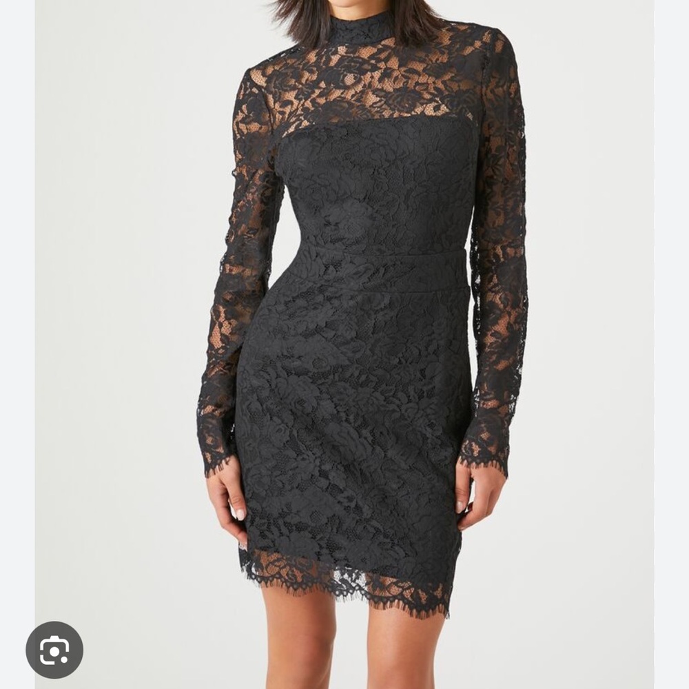 Forever 21 Black Lace Mock neck Dresss